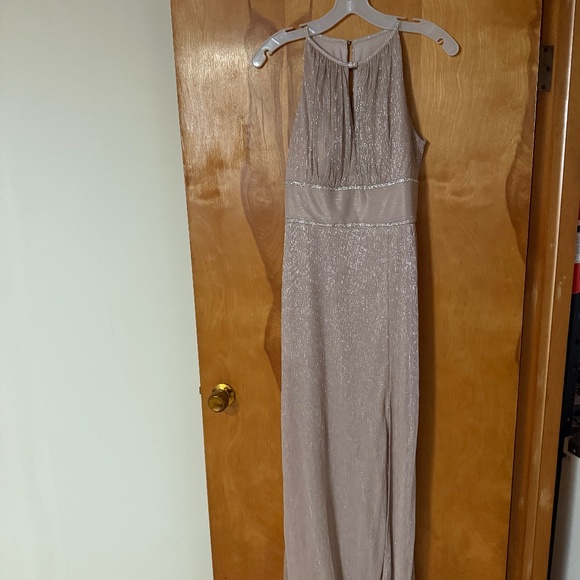 Champagne Shimmer Evening Gown – Sleeveless with Keyhole Back - Picture 1 of 3